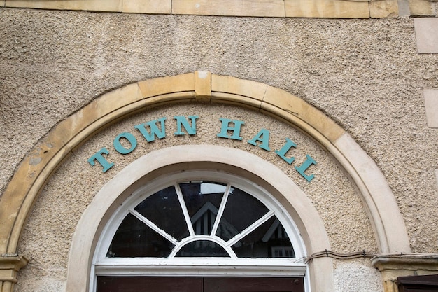 Town Hall Sign on Building Wall