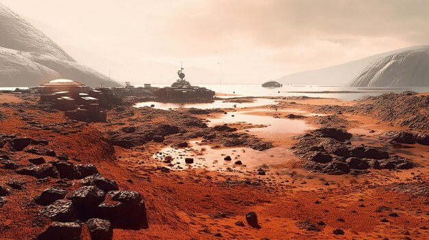 Photo town on planet mars generative ai