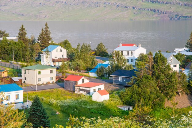 Photo town of reydarfjordur in east iceland