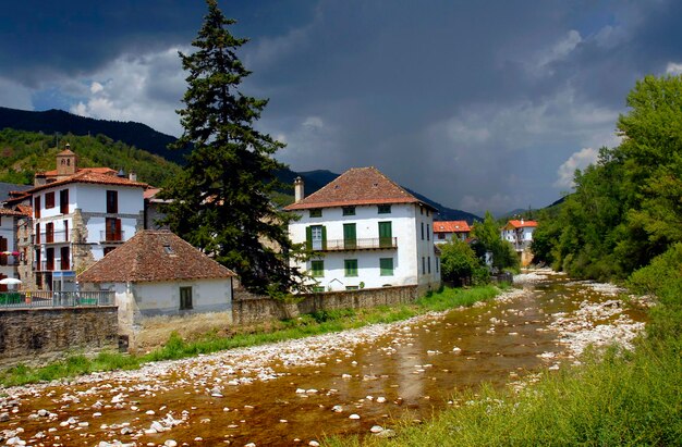 Town of Roncal and the river Esca Roncal Valley