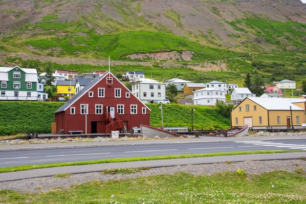 Town of Siglufjordur in Nordic Iceland