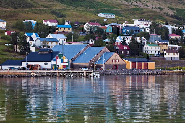 The town of Siglufjordur, the Northern part of Iceland. Horizontal shot