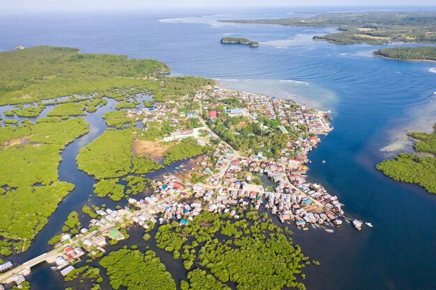 Town on the water and mangroves top view