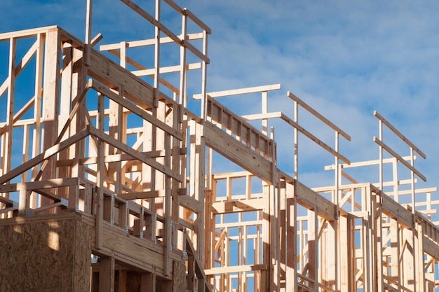 Townhome construction with wood framing.