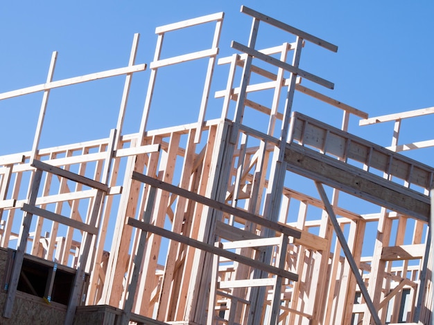 Townhome construction with wood framing.