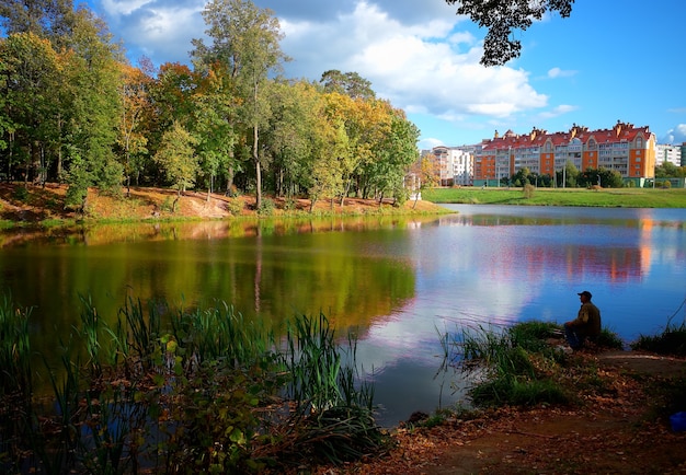 Townhouses on river new realty background