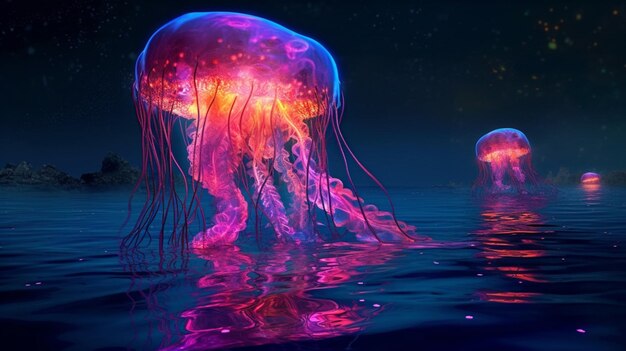 Photo toxic jellyfish illuminating the water