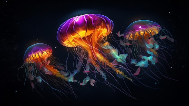 Photo toxic jellyfish illuminating the water