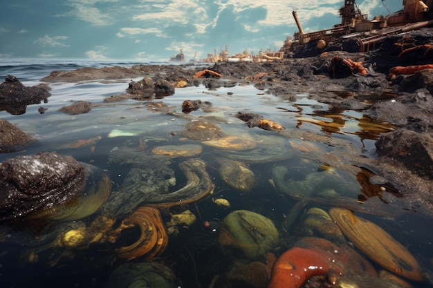 Foto fuoriuscita di petrolio tossico in mare generare ai