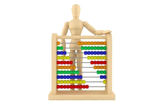 Photo toy abacus with wooden dummy on a white background