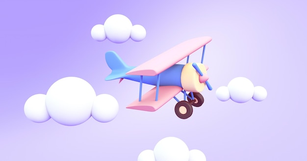 игрушечный самолет, летящий в небе 3D-рендер