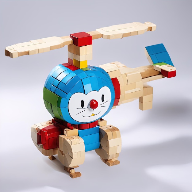 白い背景で隔離のおもちゃの飛行機青と赤のおもちゃのおもちゃのロボット