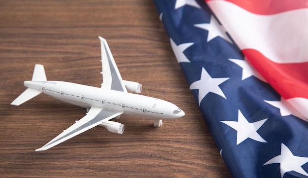 Toy airplane with US flag Travel