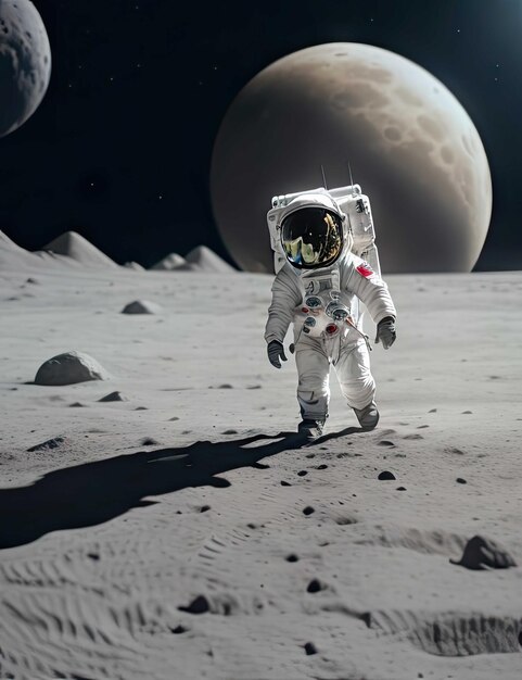 Toy Astronaut walks on the surface of the moon