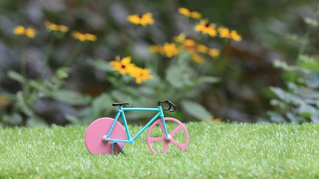 잔디밭에 장난감 자전거