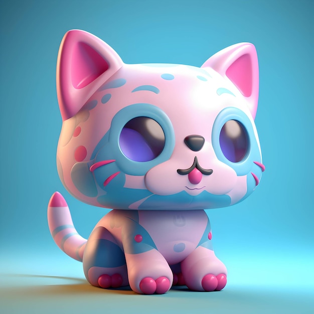 Toy blue cat mini figure rendered