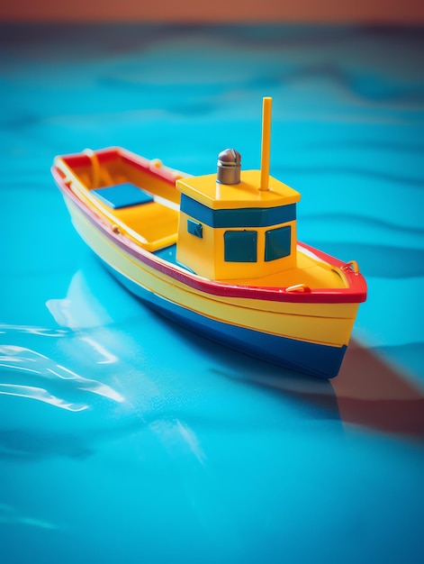 A toy boat on water