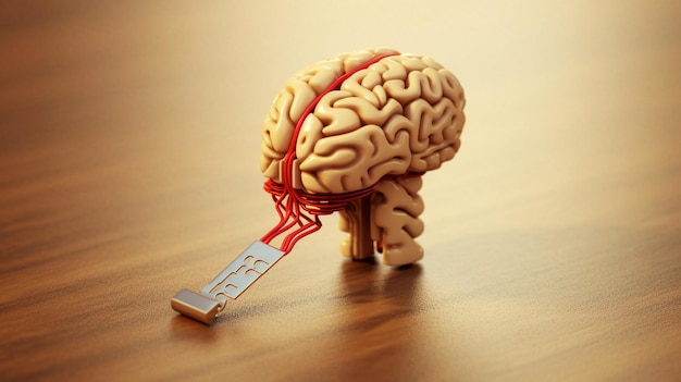 A toy brain with the word " us " on it