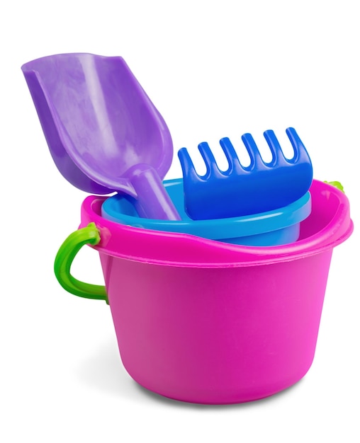 Premium Photo Toy bucket, shovel and rake