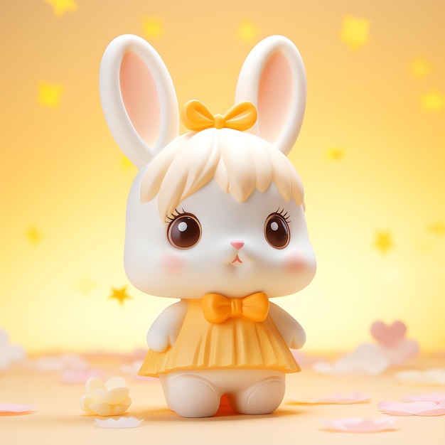 A toy bunny in a yellow dress