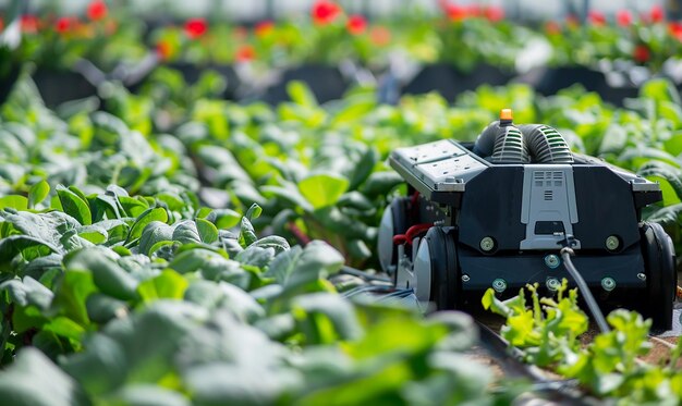 Photo a toy car in a field of lettuce