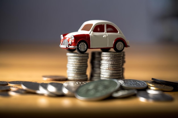 Toy car sitting on top of stacks of coins Generative AI