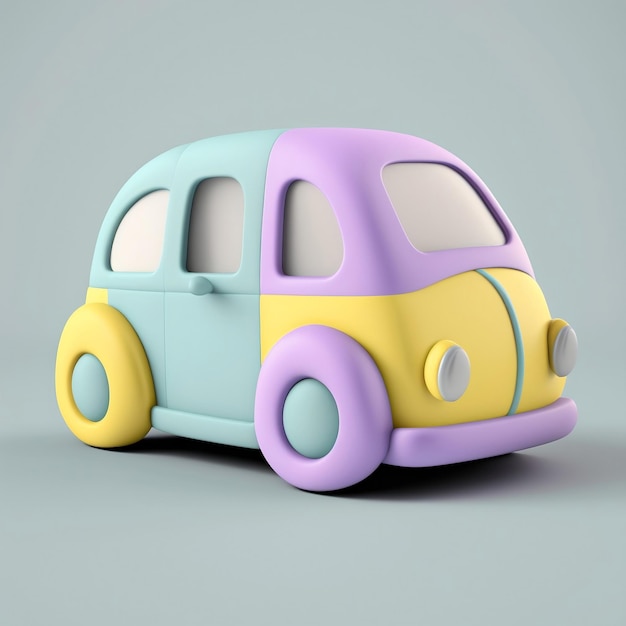 A toy car with a colorful front and back window.