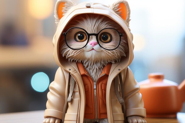 Toy Cat in Jacket and Glasses