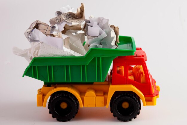 Toy childrens garbage truck garbage collection service