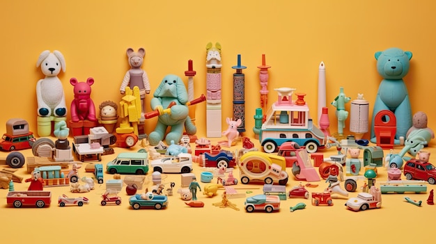 Изображение коллекции игрушек с обычным фоном