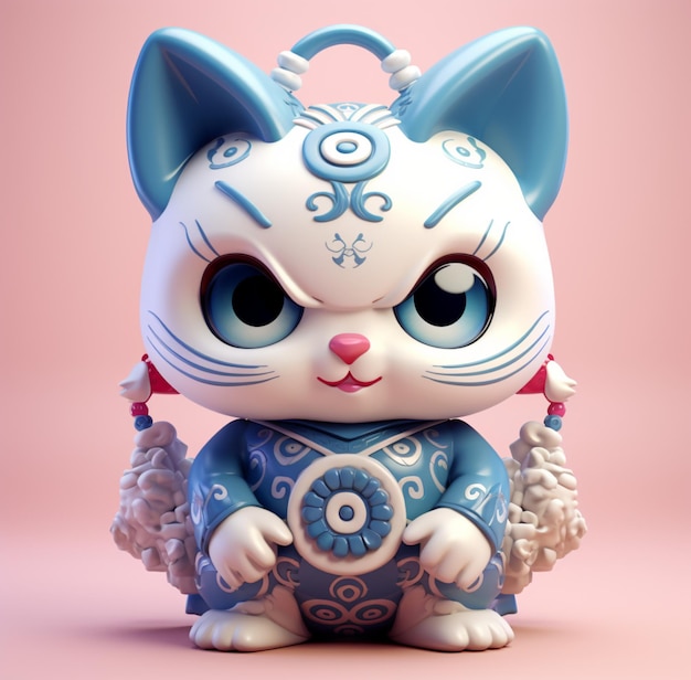 toy figure of a blue cat low poly