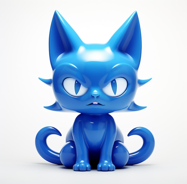 Photo toy figure of a blue cat low poly