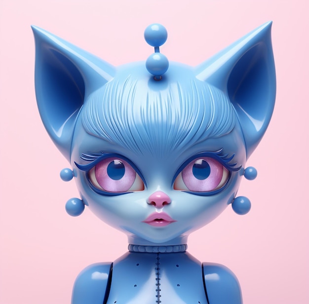 toy figure of a blue cat low poly