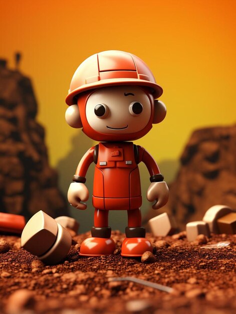 Photo a toy figure of a fireman standing in the dirt