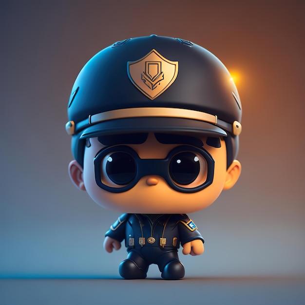 A toy figure of a police officer with a cap that says'the police'on it