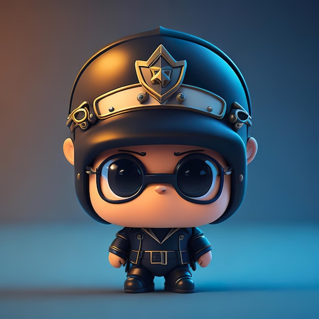 A toy figure of a soldier with a hat that says'the police'on it