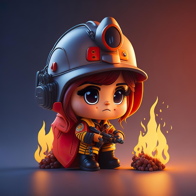 A toy figure of a woman wearing a helmet and a fire pit.