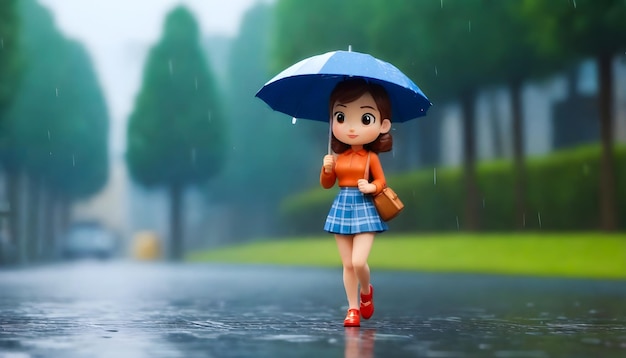 a toy figurine with an umbrella in the rain