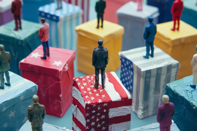 Photo toy figurines standing on top of boxes generative ai