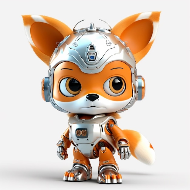 Photo a toy fox with a helmet that says robot on it.