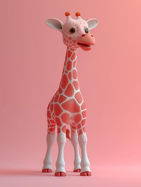 a toy giraffe standing on a pink surface