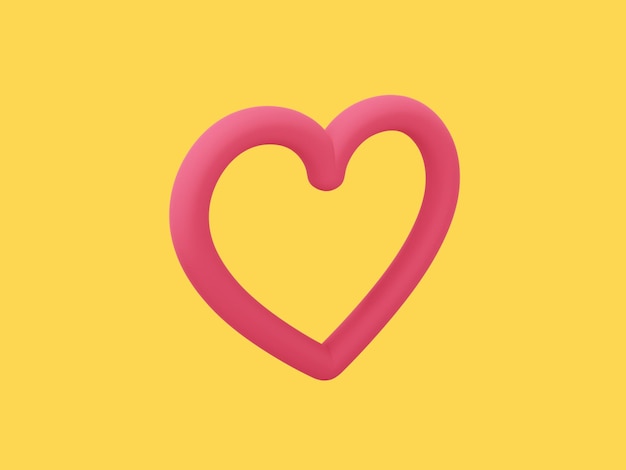 Toy heart Red single color Symbol of love On a yellow monochrome background View left side 3d rendering