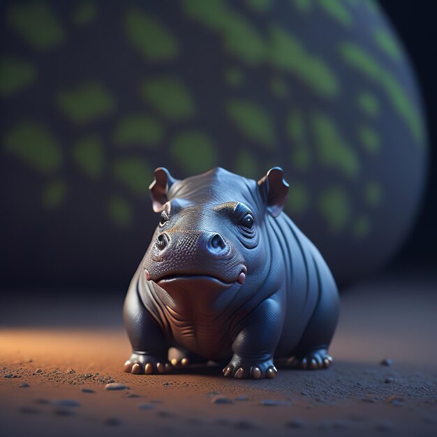A toy hippo with a green background and a black background.