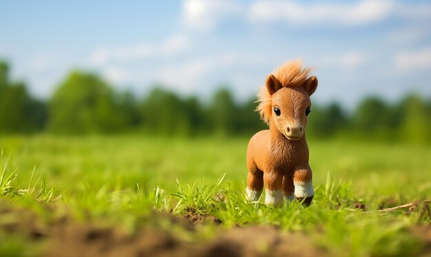 Photo a toy horse on the grass field