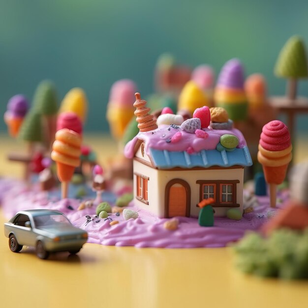 A toy house with a lot of ice cream on it