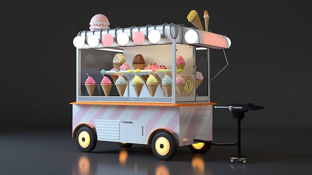 a toy ice cream cart with a cart with a cupcake on it