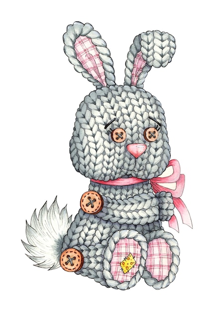 Toy knitted rabbit watercolor