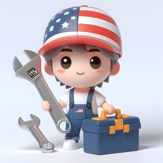 a toy lego person with a giant wrench and a pair of scissors
