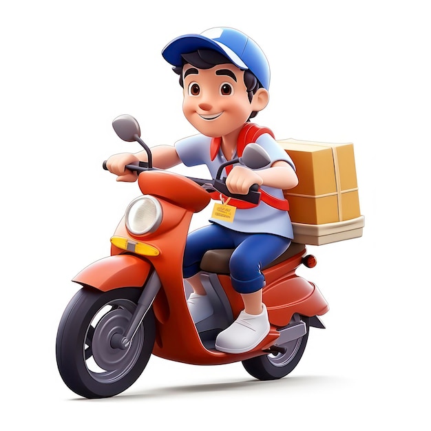 A toy man on a scooter with a box on the front.