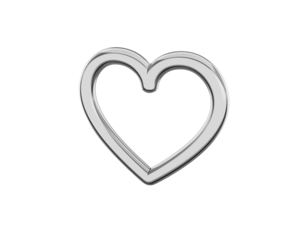 Toy metal heart Symbol of love Silver mono color On a white solid background Right side view 3d rendering